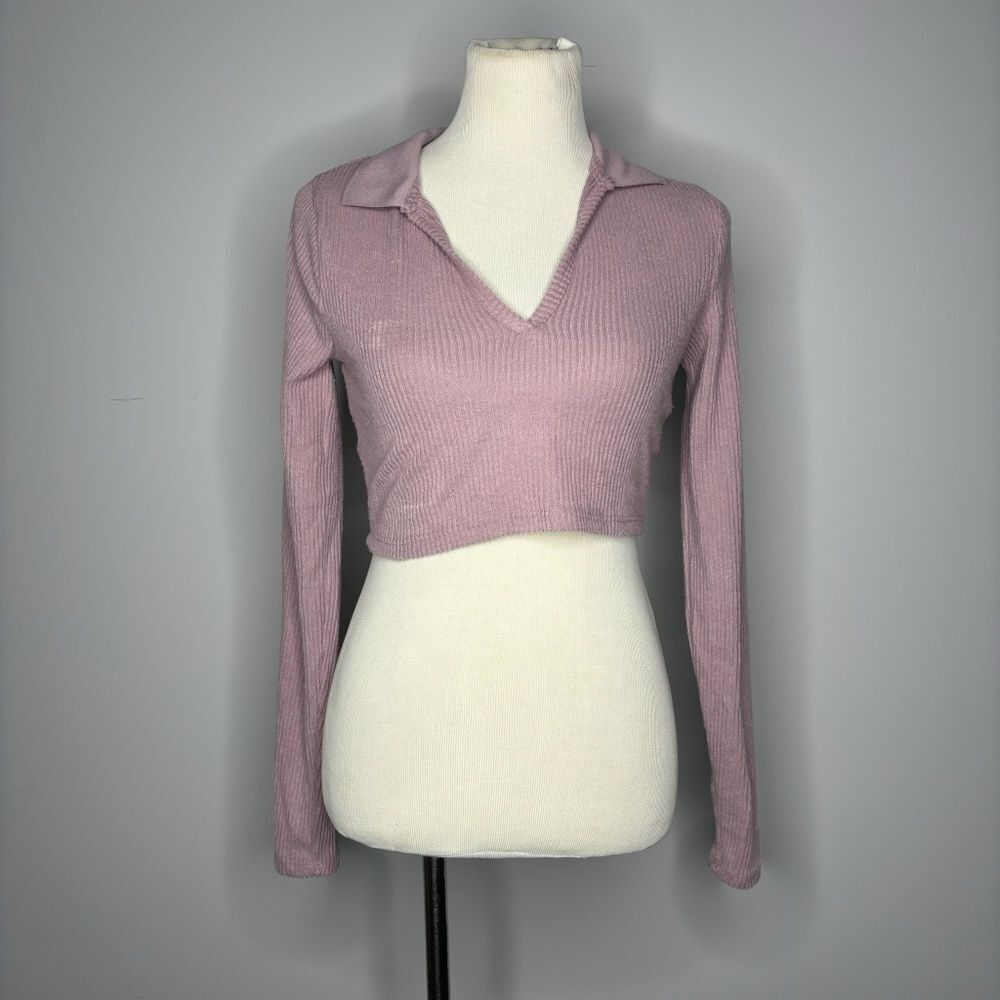 Wild Fable- Purple Soft Ribbed Collared Long Sleeve Top
